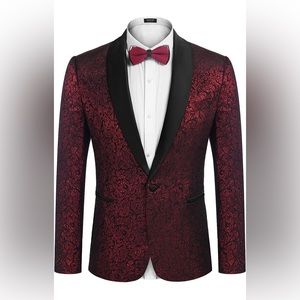 Men's Floral Suit Jacket - Black & Red, New